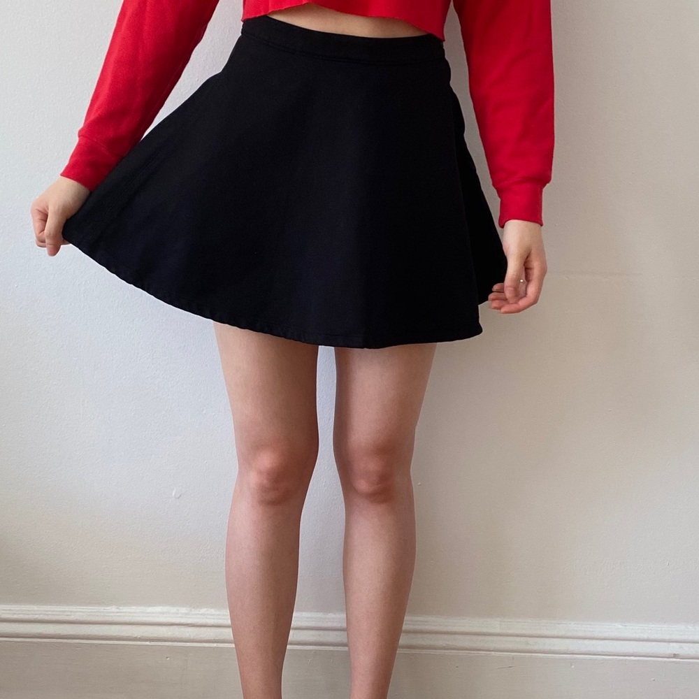 Black flared Denim Mini Skirt